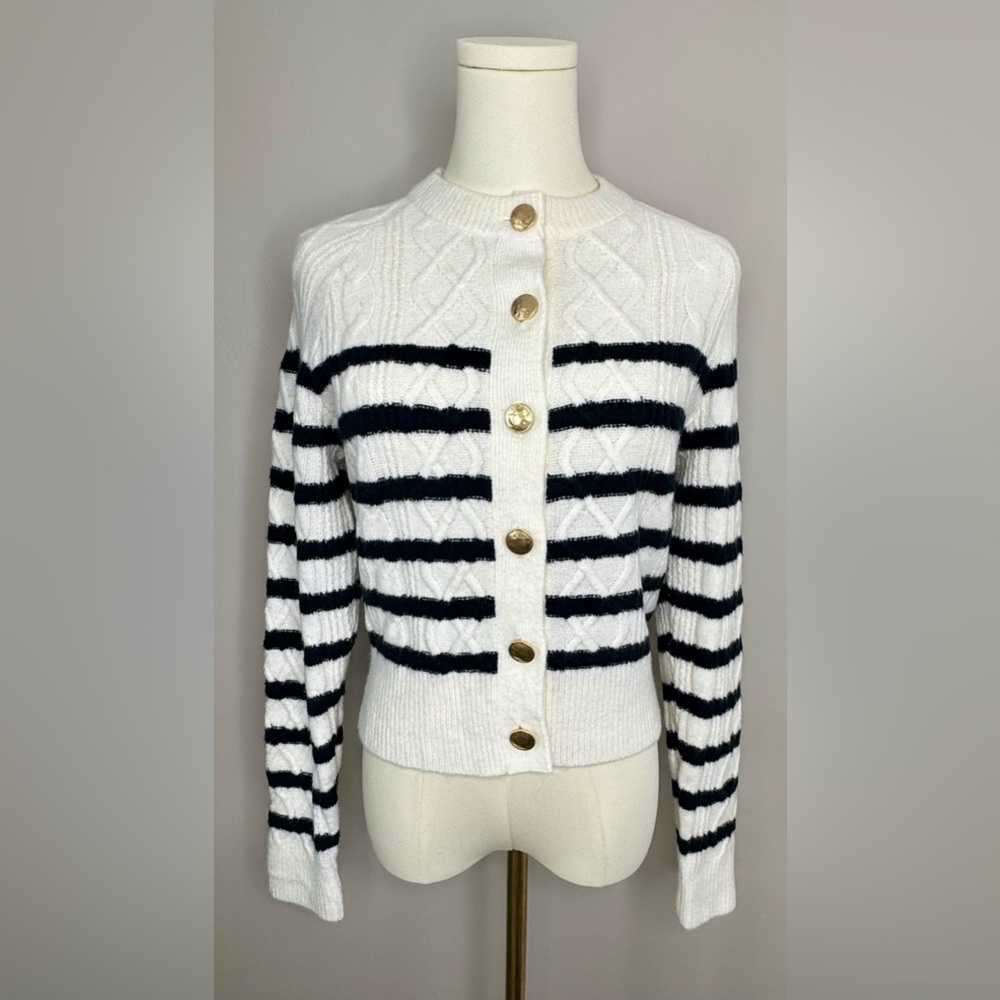 Universal Thread cream/navy stripe cardigan with gold buttons